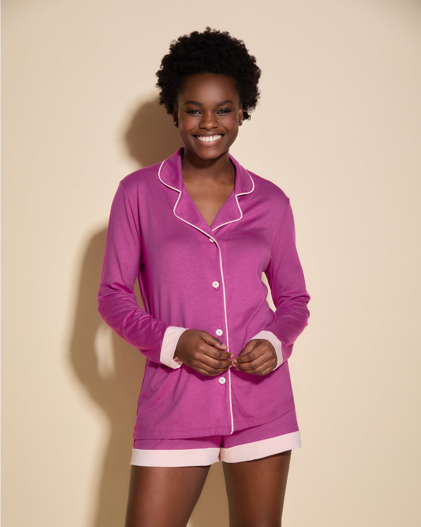 Pink Set - Bella Long Sleeve Top & Boxer Pajamas