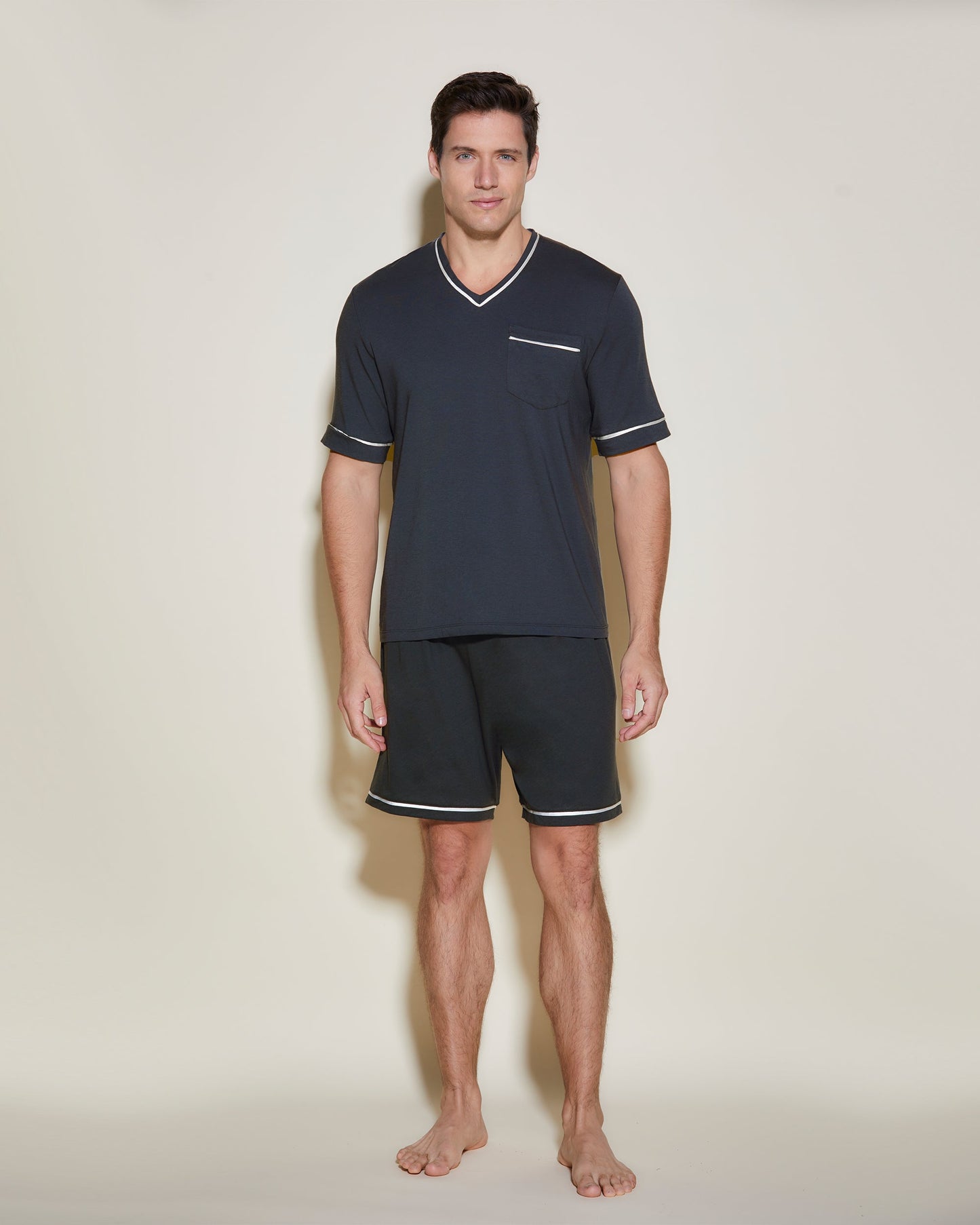 Gray Men Sets - Bella Men'S Short Sleeve Top And Shorts