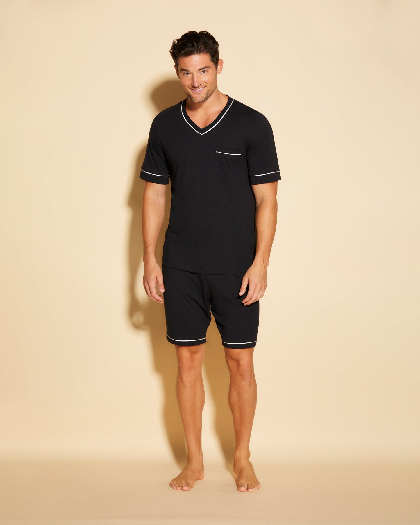 Black Men Sets - Bella Men's Short Sleeve Top & Shorts Pajama Set