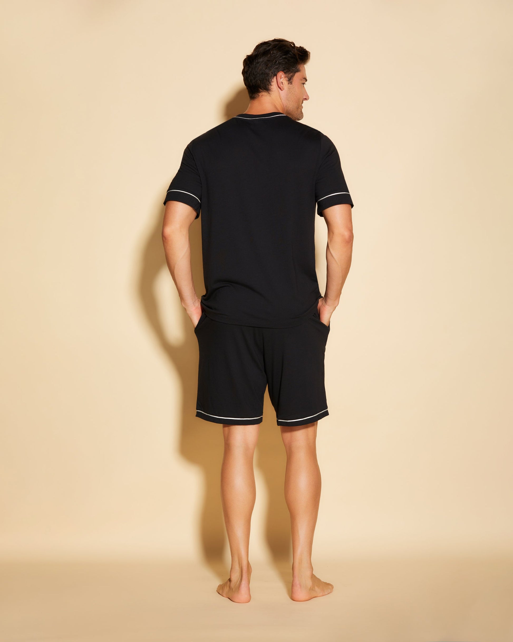 Black Men Sets - Bella Men's Short Sleeve Top & Shorts Pajama Set