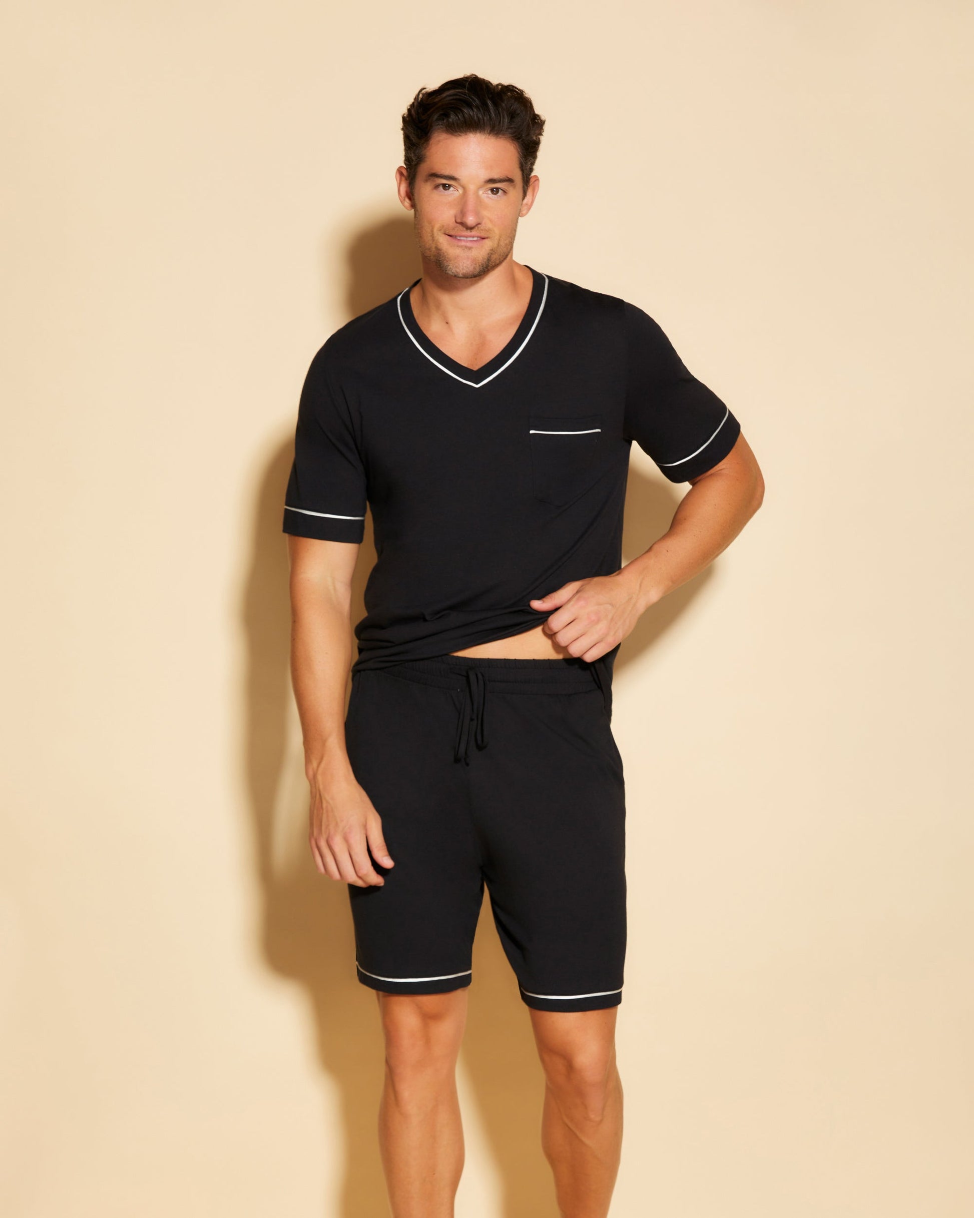 Black Men Sets - Bella Men's Short Sleeve Top & Shorts Pajama Set