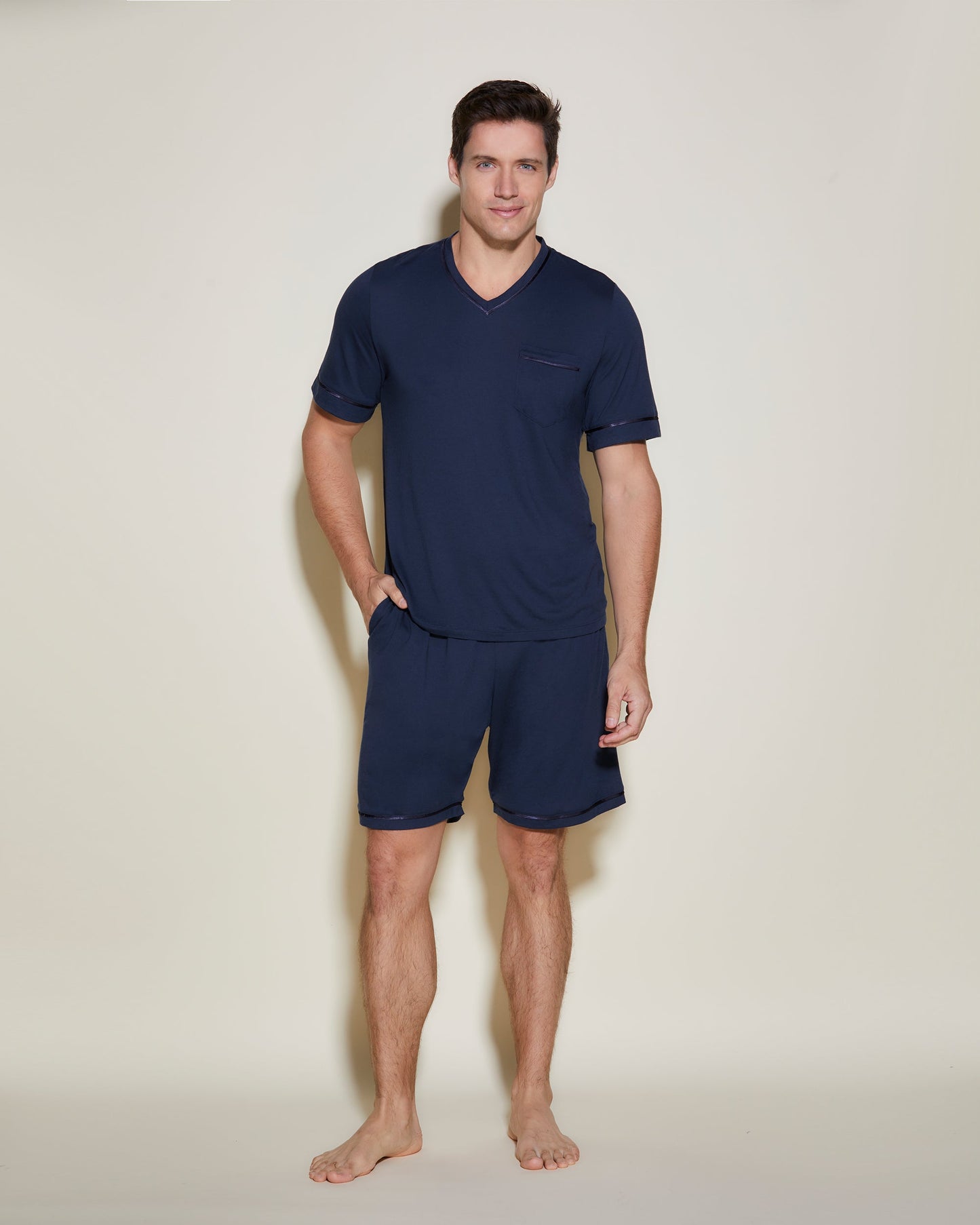 Blue Men Sets - Bella Men'S Short Sleeve Top And Shorts