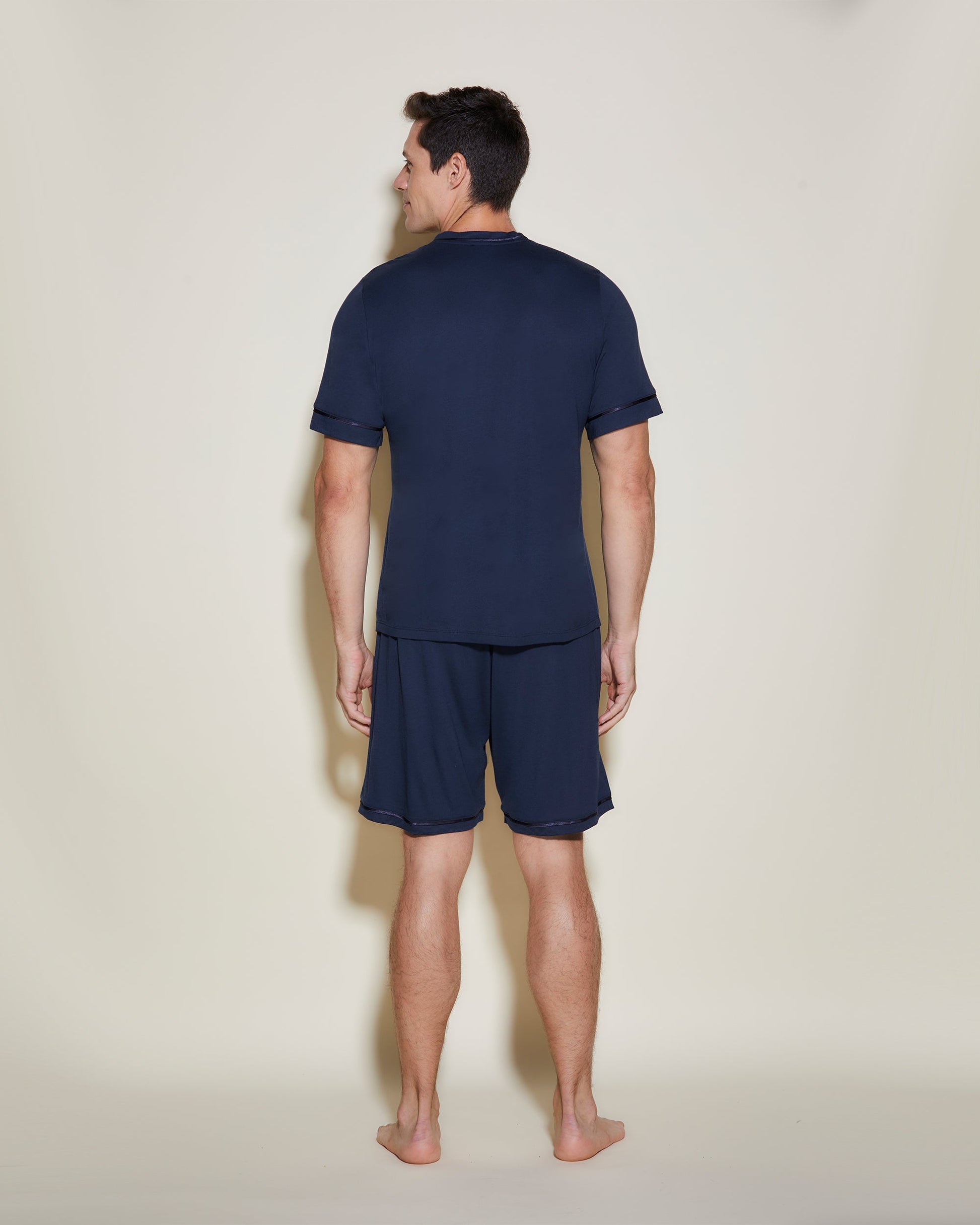 Blue Men Sets - Bella Men'S Short Sleeve Top And Shorts