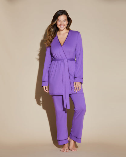 Purple Set - Bella Curvy Racerback Cami, Pant And Robe Set