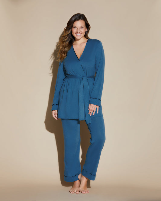 Blue Set - Bella Curvy Racerback Cami, Pant And Robe Set