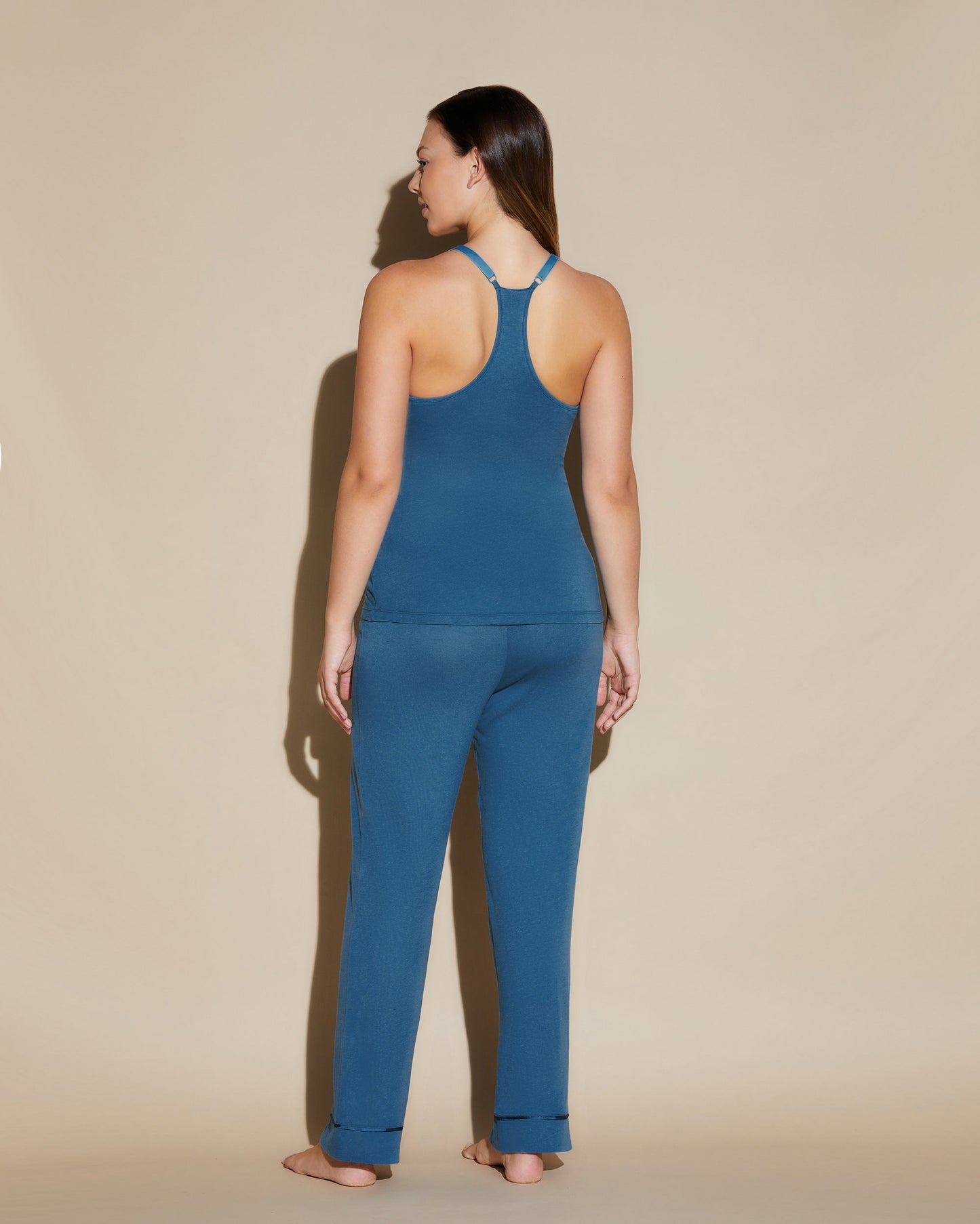 Blue Set - Bella Curvy Racerback Cami, Pant And Robe Set