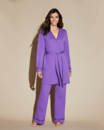 Purple Set - Bella Racerback Camisole, Robe And Pant Pajama Set