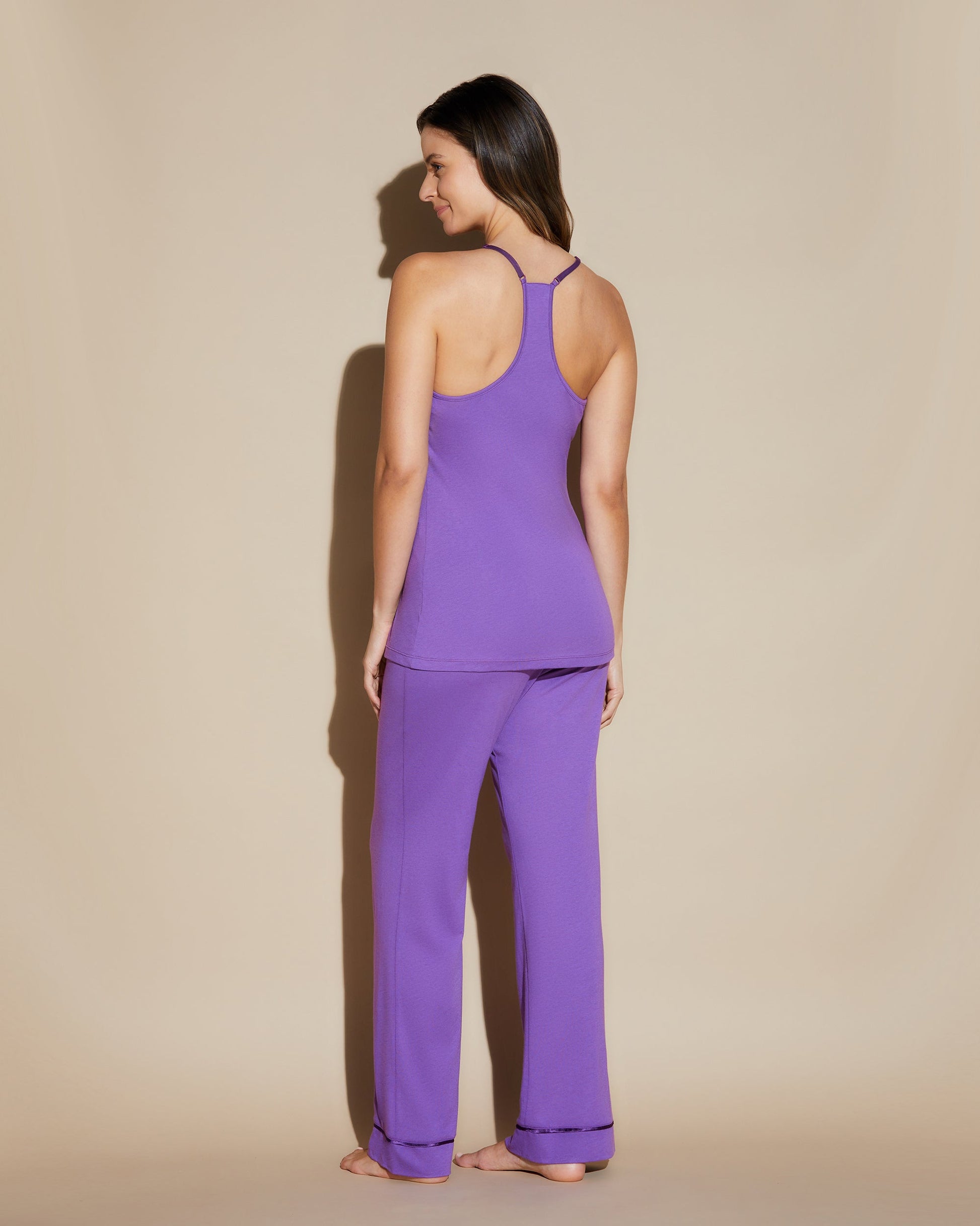 Purple Set - Bella Racerback Camisole, Robe And Pant Pajama Set