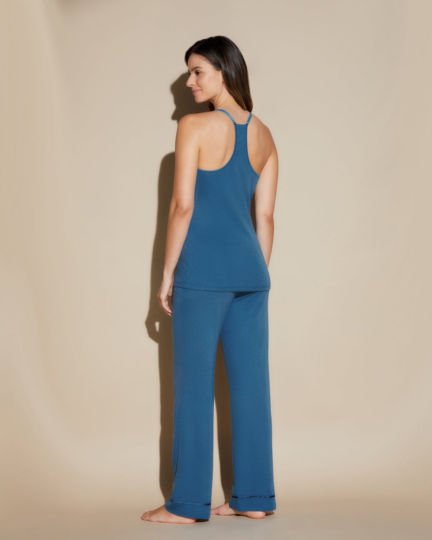 Blue Set - Bella Racerback Camisole, Robe And Pant Pajama Set