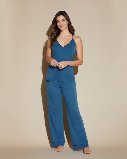 Blue Set - Bella Racerback Camisole, Robe And Pant Pajama Set