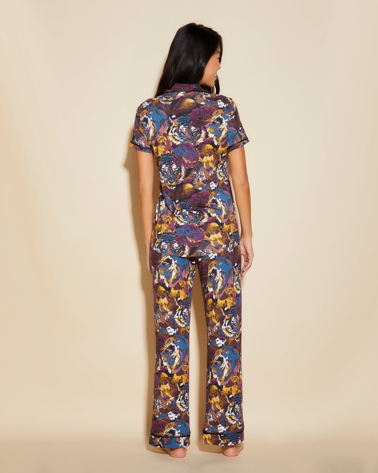 Print Set - Bella Printed Short Sleeve Top And Pant Pajama Set