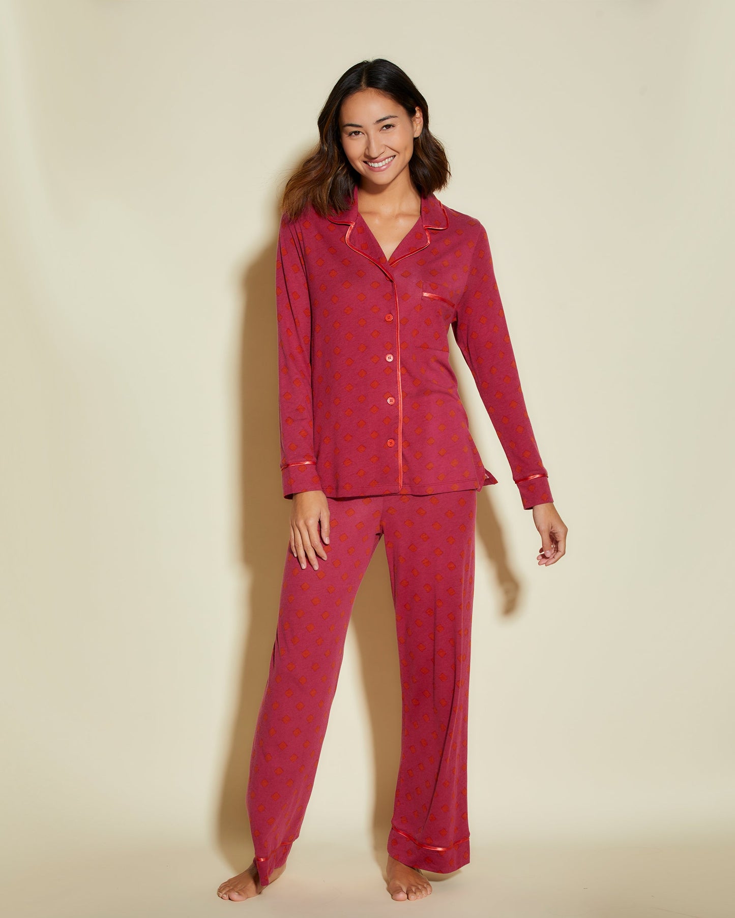 Print Set - Bella Printed Long Sleeve Top And Pant Pajama Set