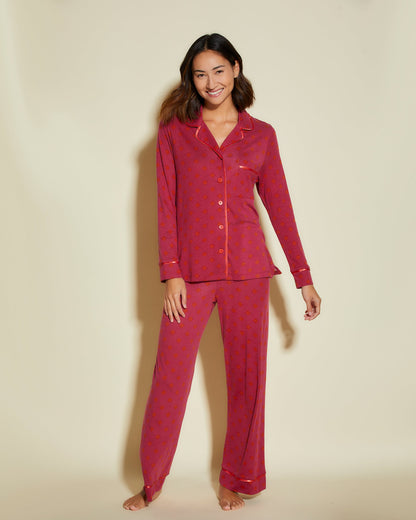 Print Set - Bella Printed Long Sleeve Top And Pant Pajama Set